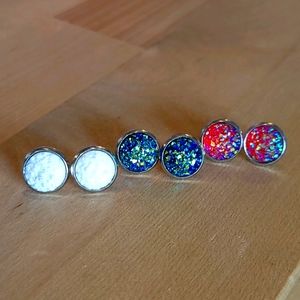 3 pairs druzy stud earrings